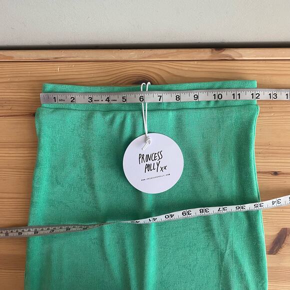Princess Polly Amelia Midi Skirt Stretch Pull On Green 4 - Picture 8 of 8
